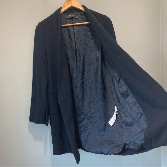 Zara Split-Sleeve Navy Blue Wool Blend Double Breasted Crossover Coat - Picture 11 of 15